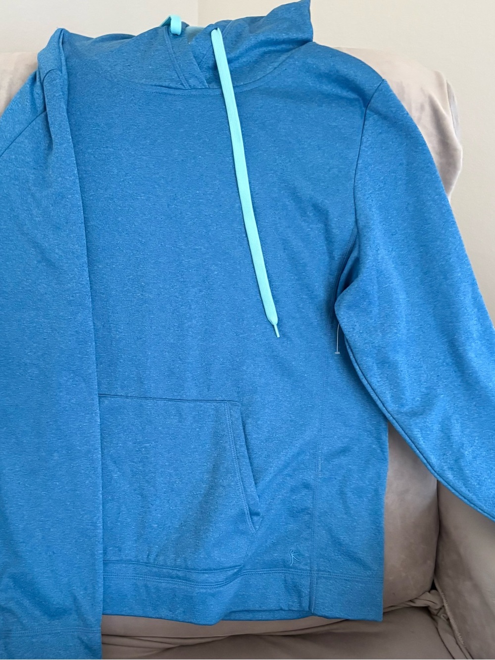 Blue Pullover Hoodie with Contrast Drawstring